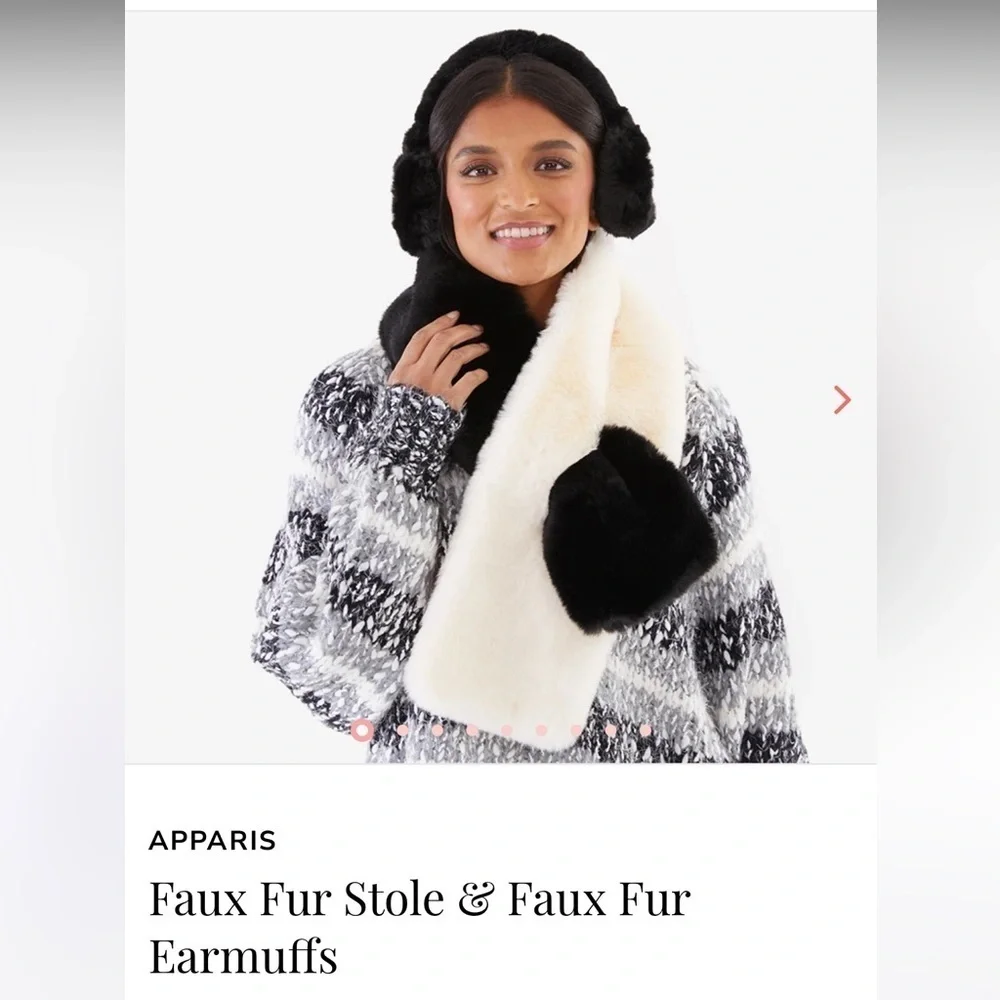Apparis Black White Faux Fur Stole and Earmuffs
